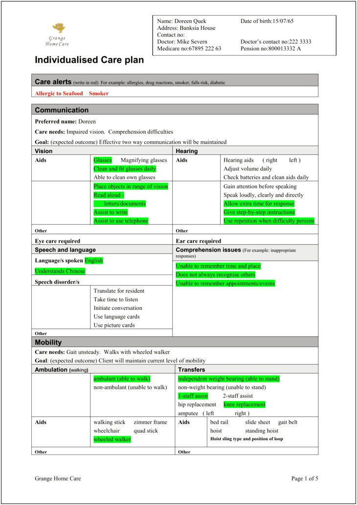 Service Plan Template For Assisted Living