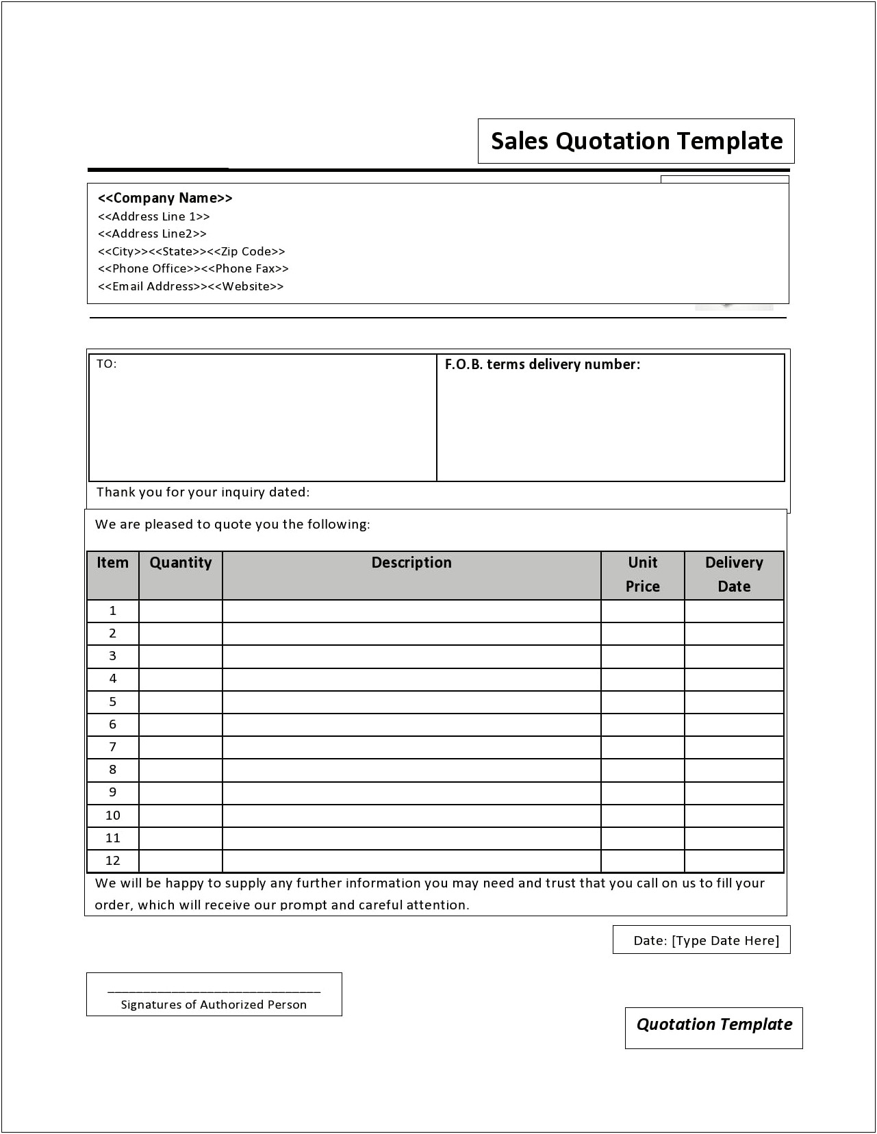 Service Quotation Template Word With Logo