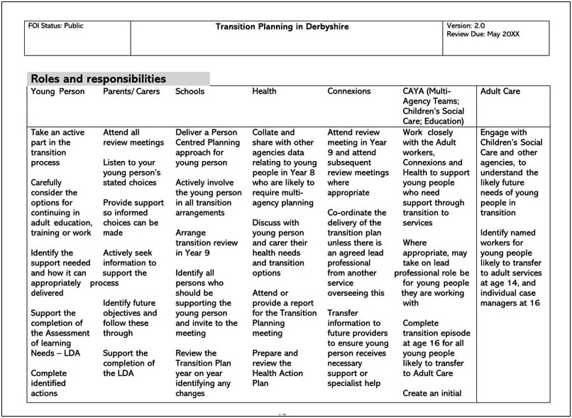 Service Transition Planning And Support Template