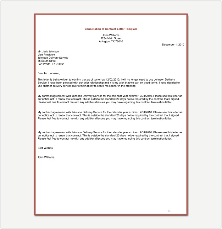 Services No Longer Needed Letter Template