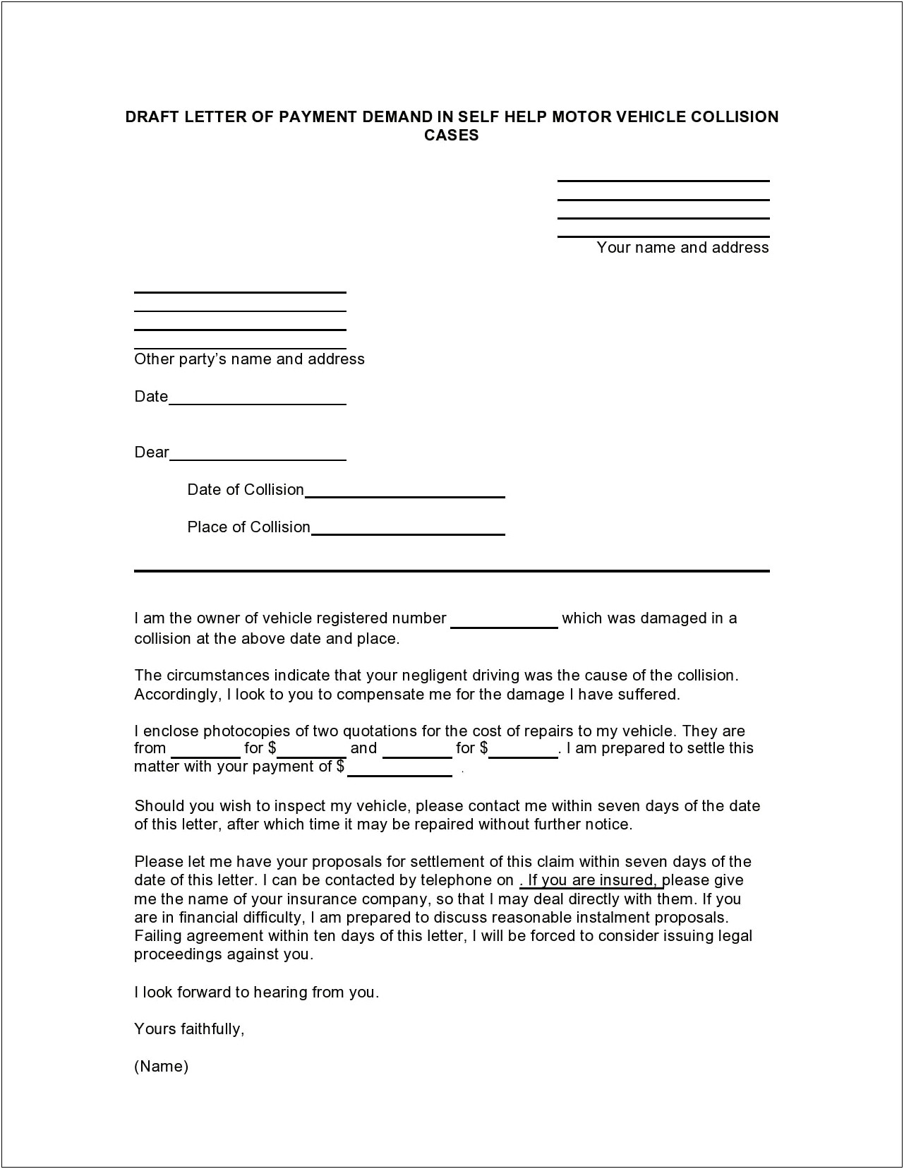 Settlement Demand Letter Template Truck Accident