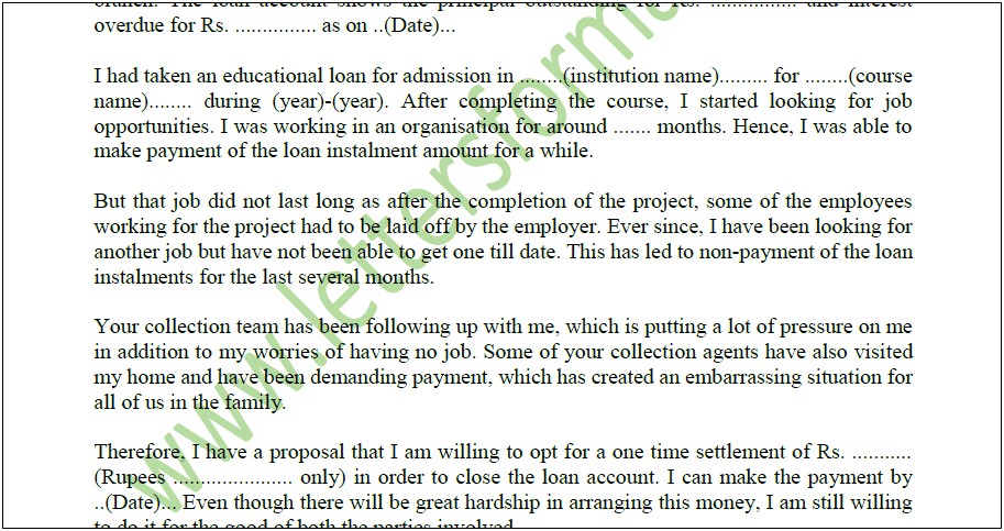 Settlement Letter Template For Delinquent Payment