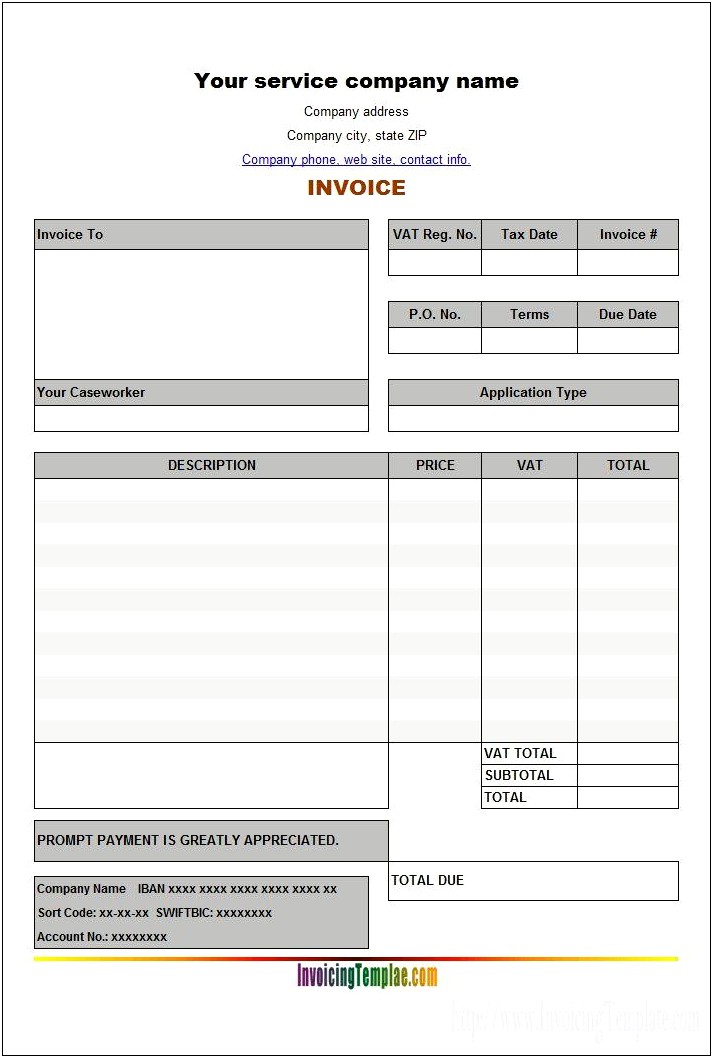 Sevice Invoice With Hours Template Word