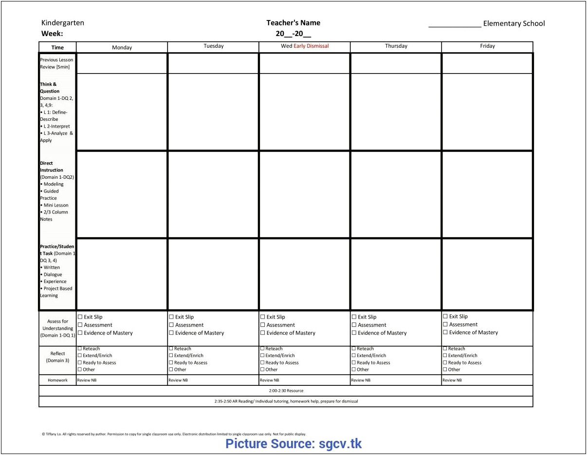 Shared Reading Lesson Plan Template Kindergarten