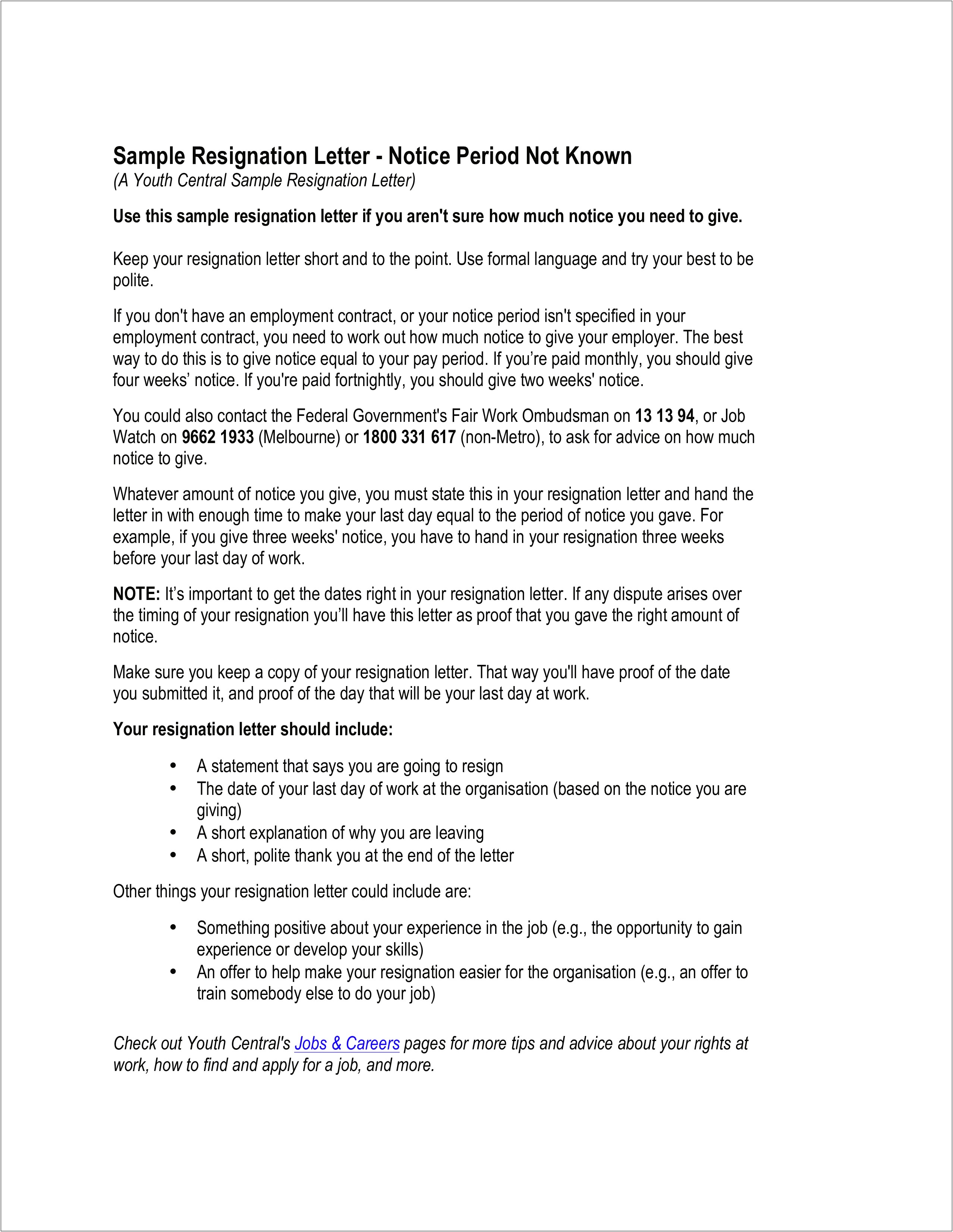 Short Notice Period Resignation Letter Template