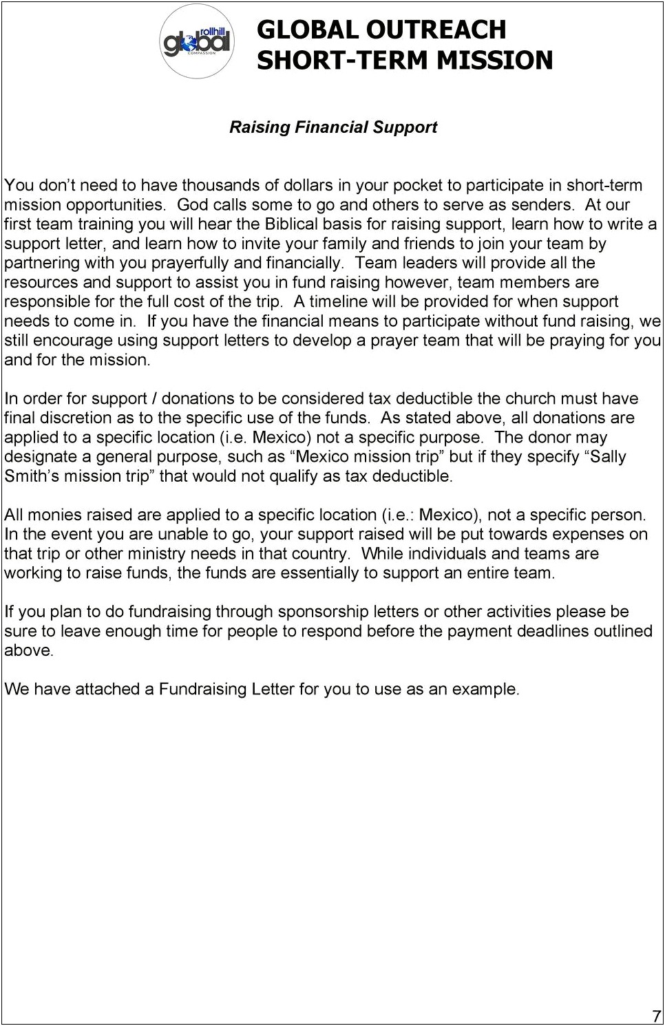 Short Term Mission Fundraising Letter Template