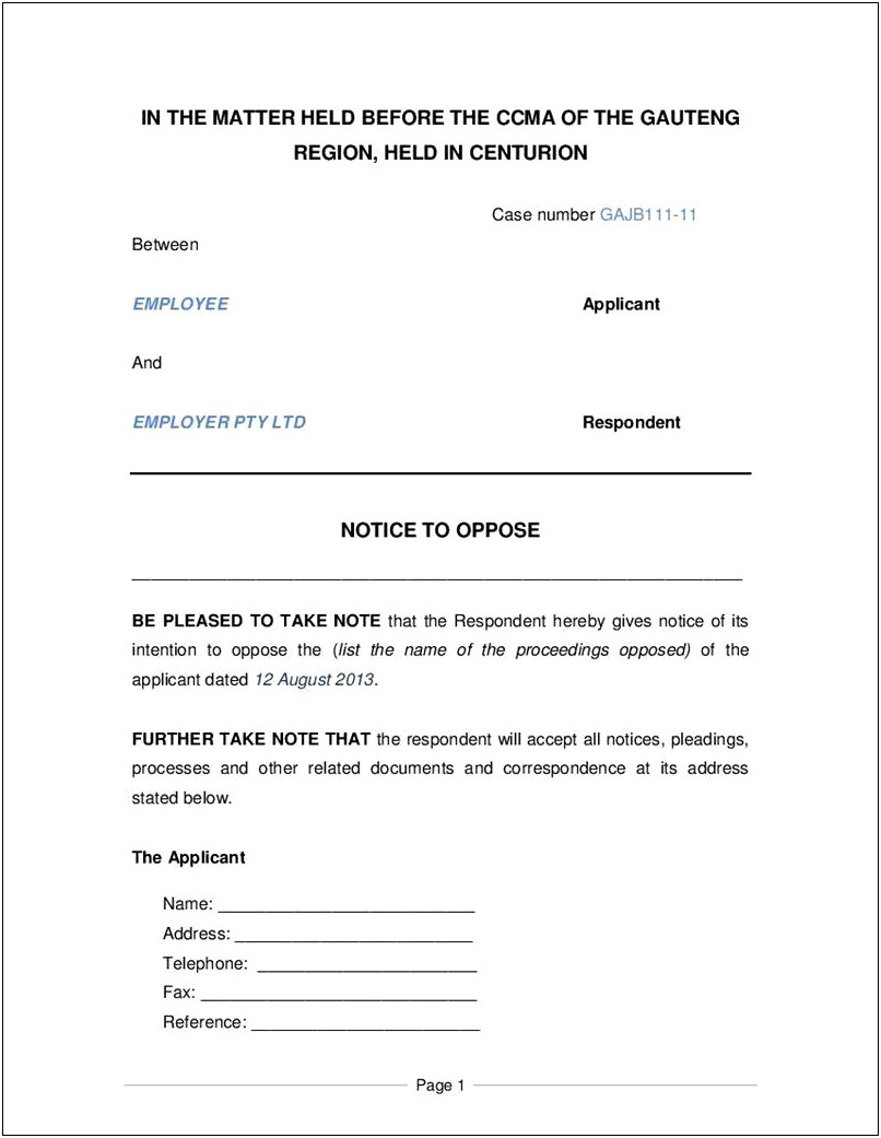 Short Time Notice Letter Template South Africa