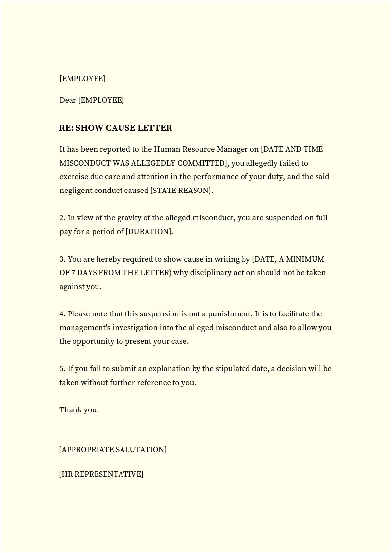 Show Cause Letter Template To Employer