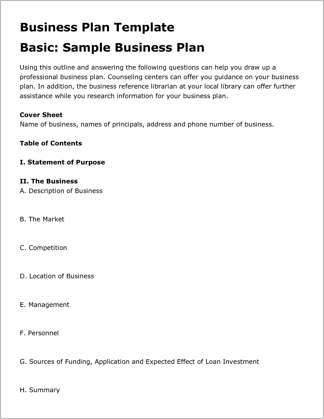 Show Me A Business Plan Template