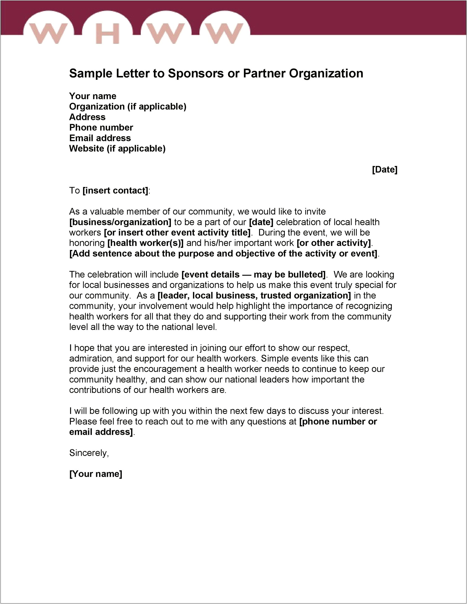 Show Me A Sponsorship Letter Template