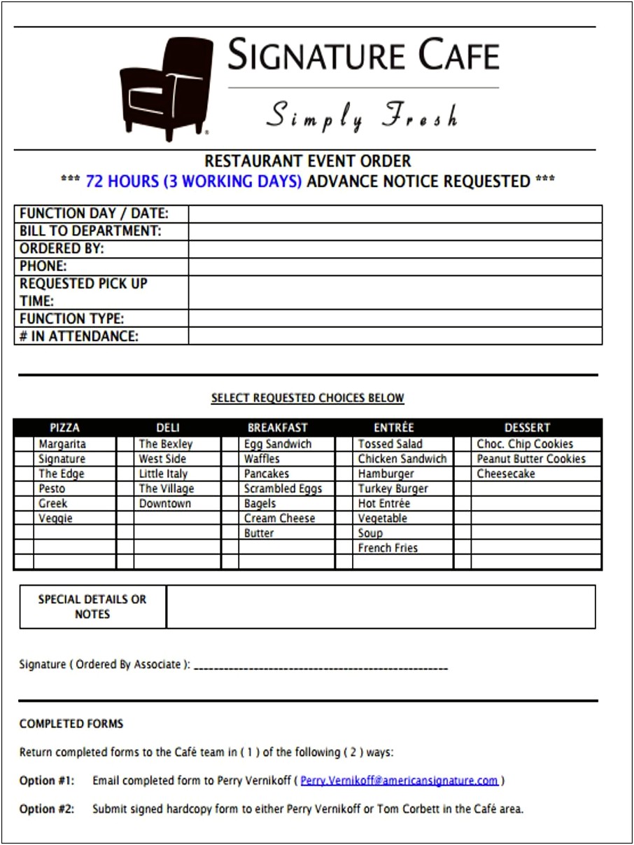 Side By Side Order Form Microsoft Word Template