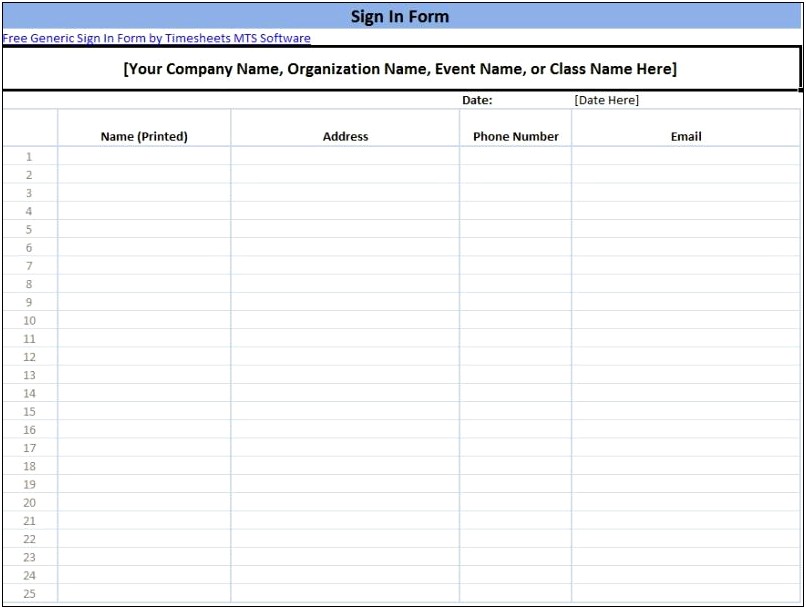 Sign In Sheet For Meetings Template Word