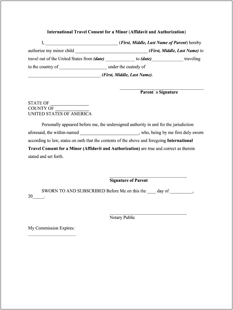 Signed Letter Of Authorization From Both Parents Template