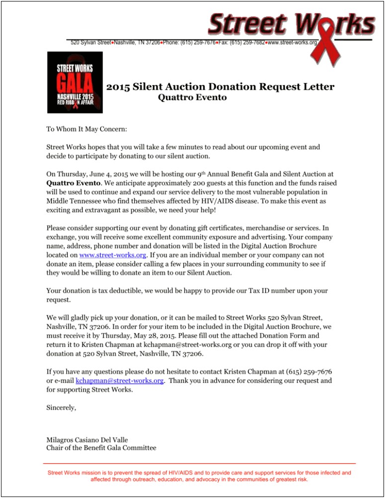 Silent Auction Donation Request Letter Template