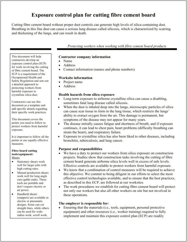 Silica Written Exposure Control Plan Template