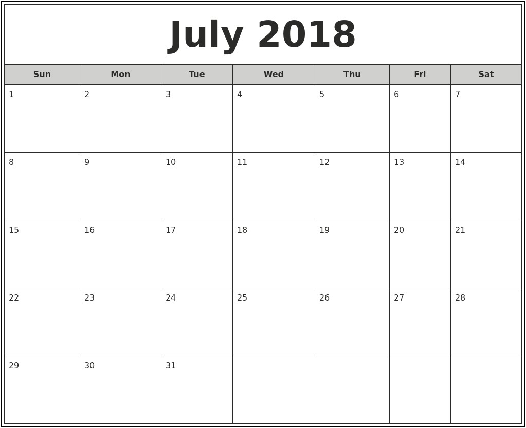 Simple 2018 Calendar Template Portrait Monthly Word