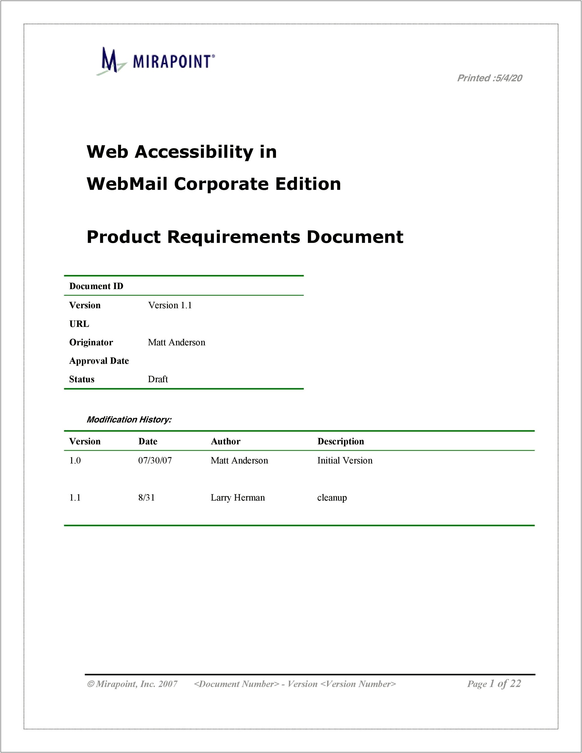 Simple Business Requirements Document Template Word
