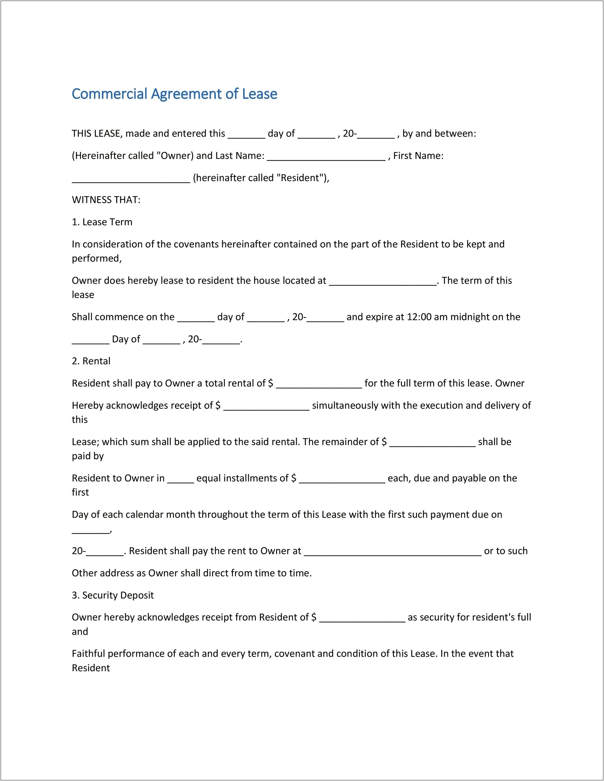 Simple Commercial Lease Agreement Template Word Ohio