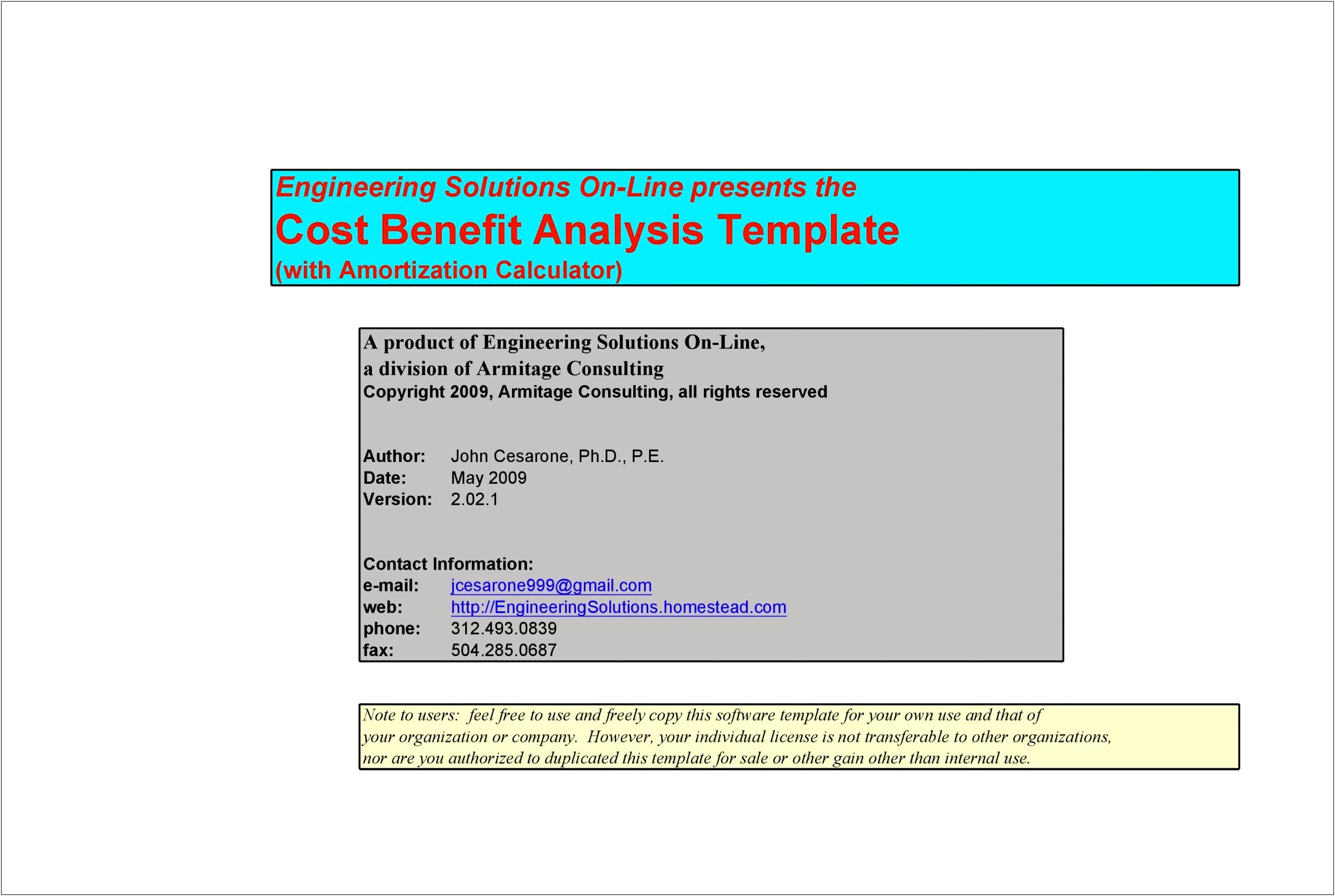 Simple Cost Benefit Analysis Template Word