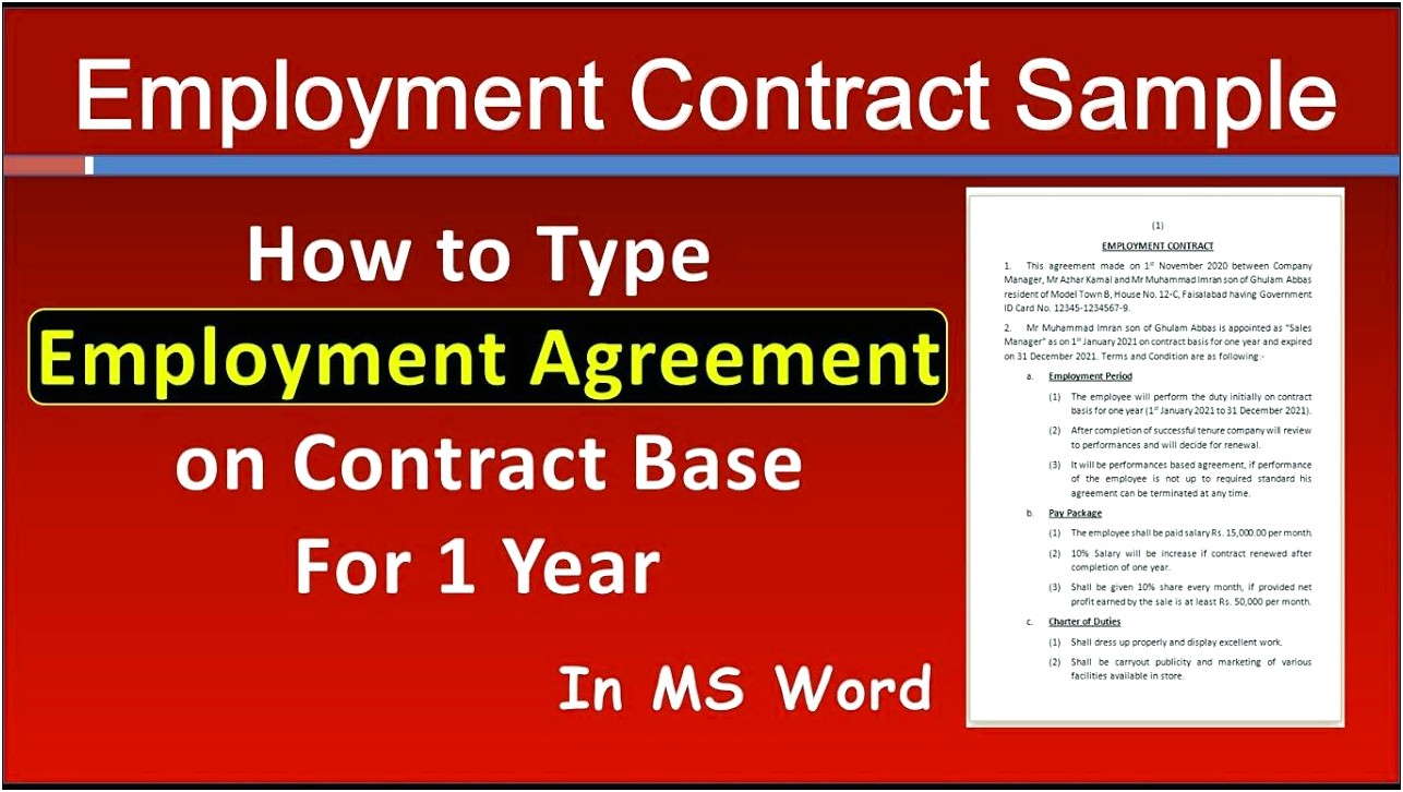 Simple Employment Contract Template Microsoft Word