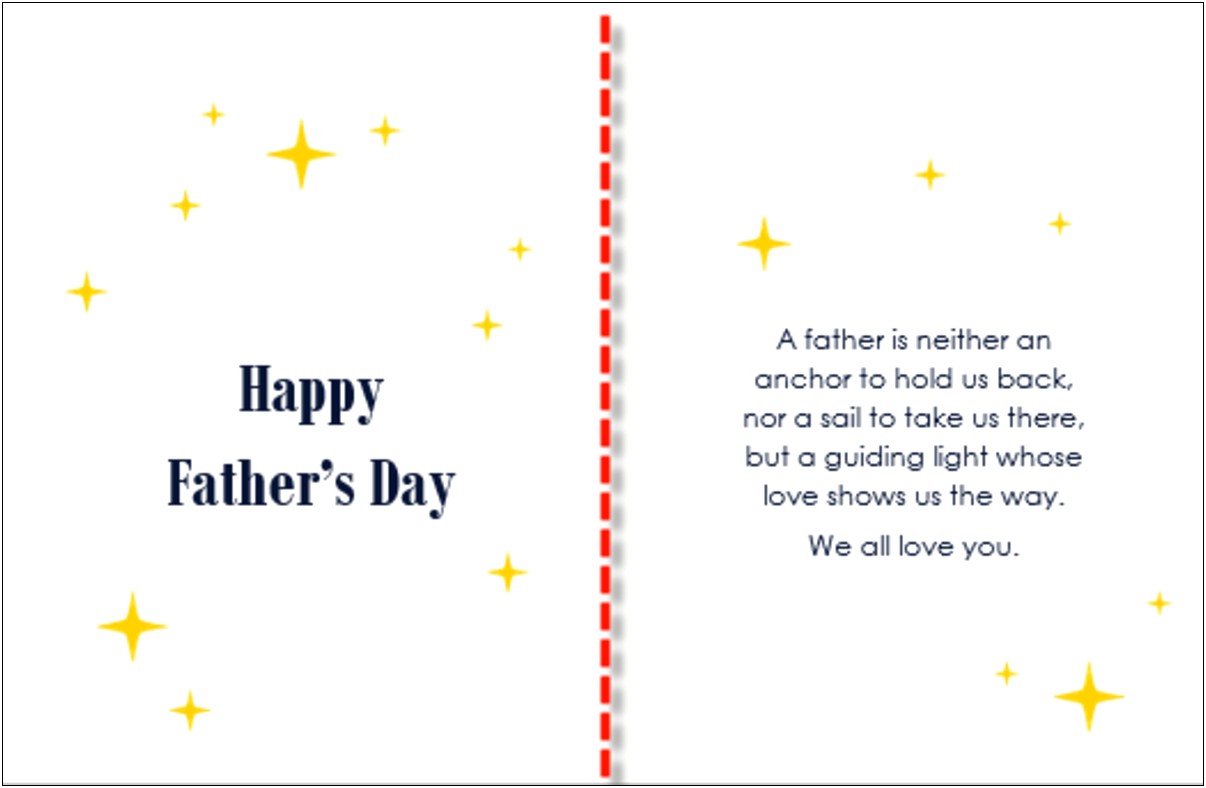 Simple Fathers Day Card Word Template