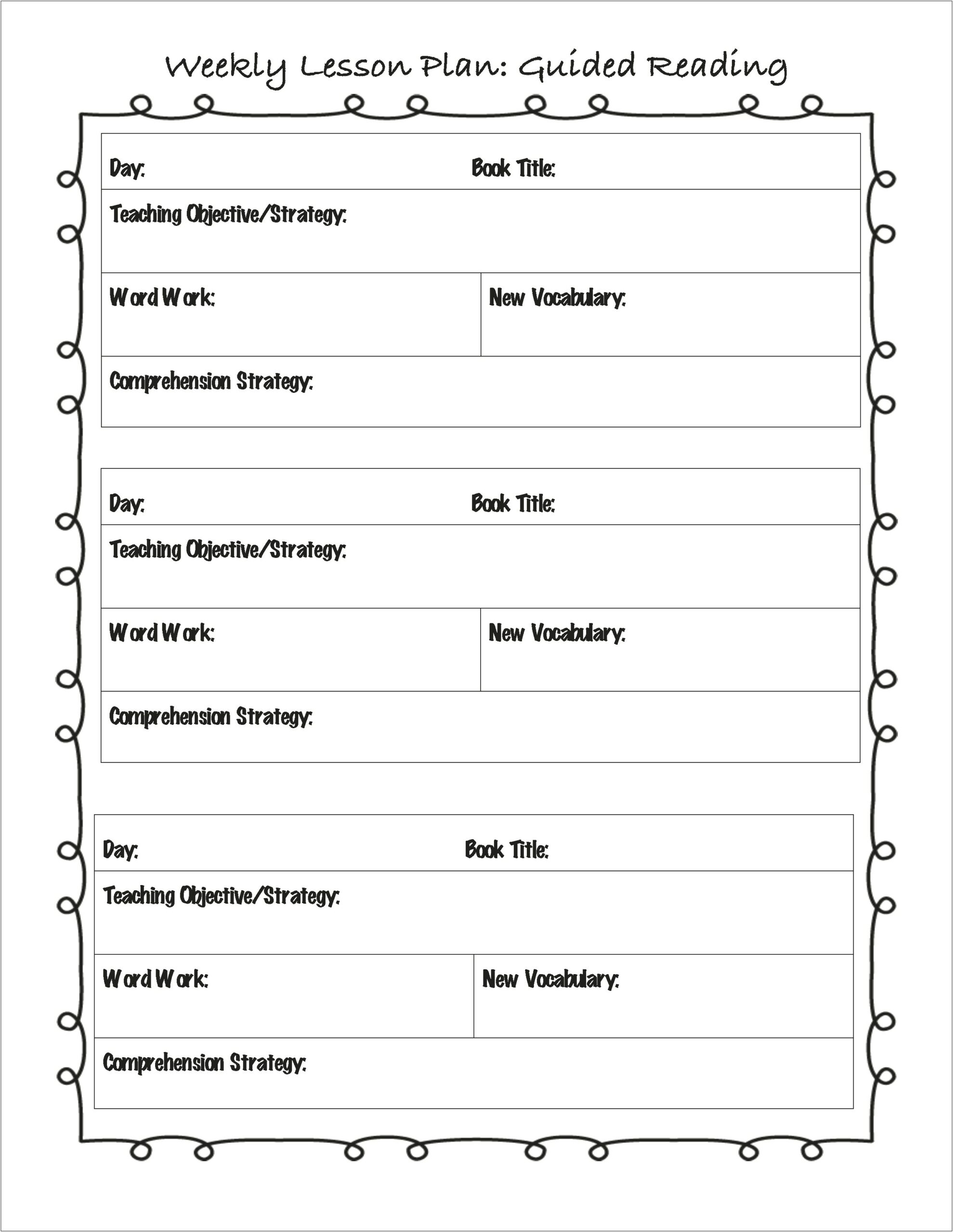 Simple Guided Reading Lesson Plan Template