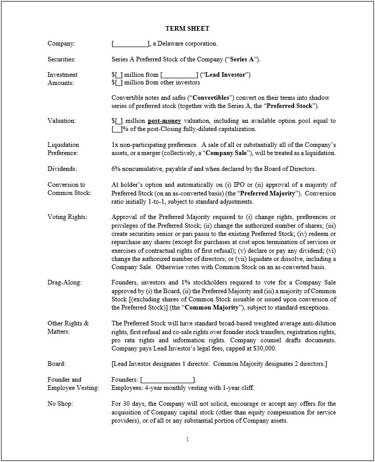 Simple Investor Agreement Template Word Free