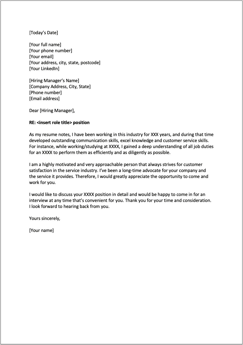 Simple Job Application Cover Letter Template