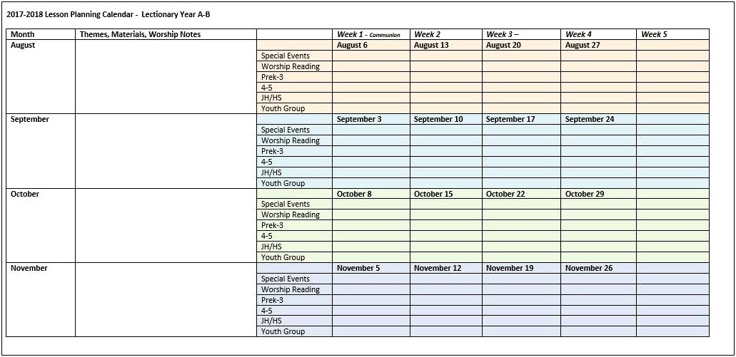 Simple Lesson Plan Sheet Template Elementary