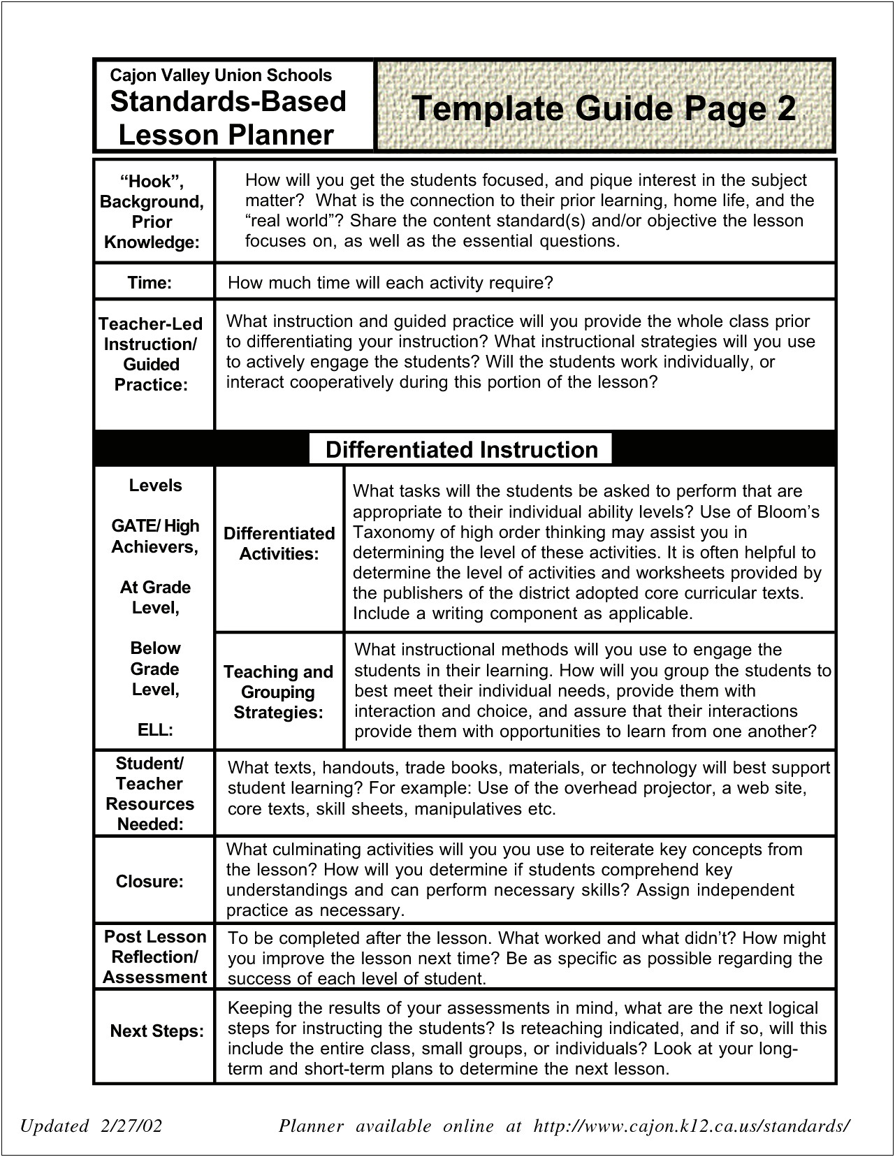 Simple Lesson Plan Template For Differentiated Instruction