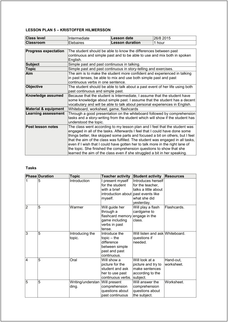 Simple Lesson Plan Template For Intermediate Phase