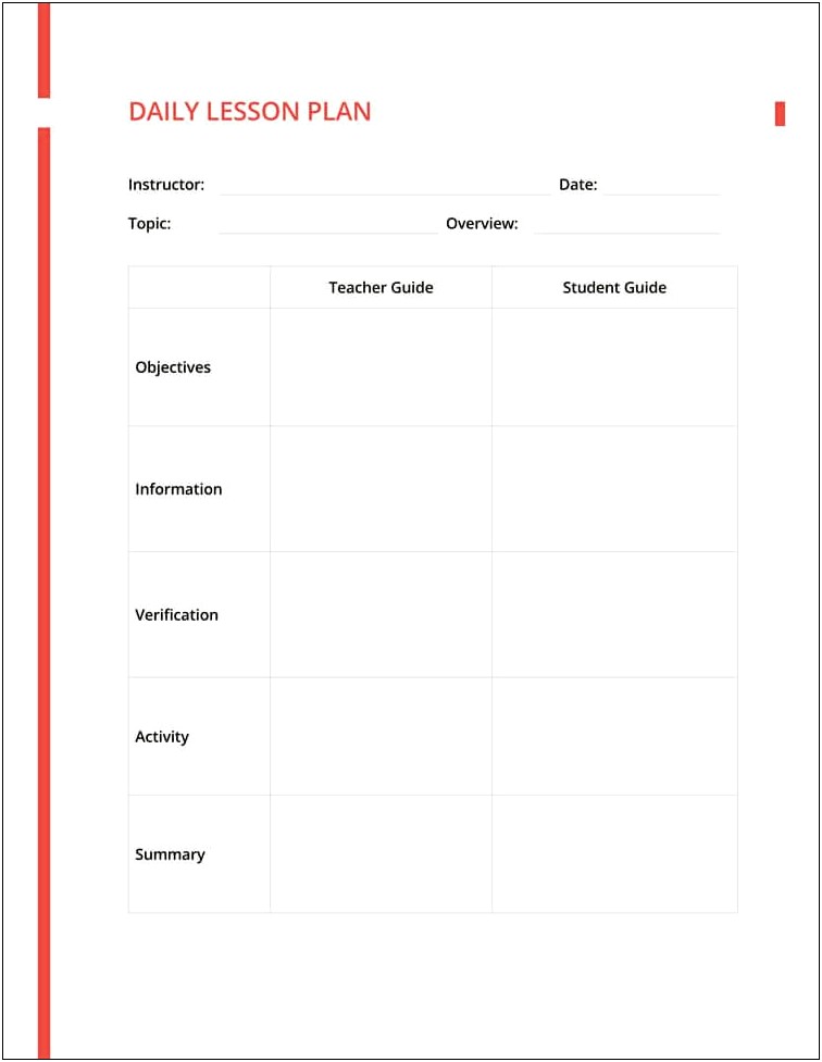 Simple Lesson Plan Template Microsoft Word