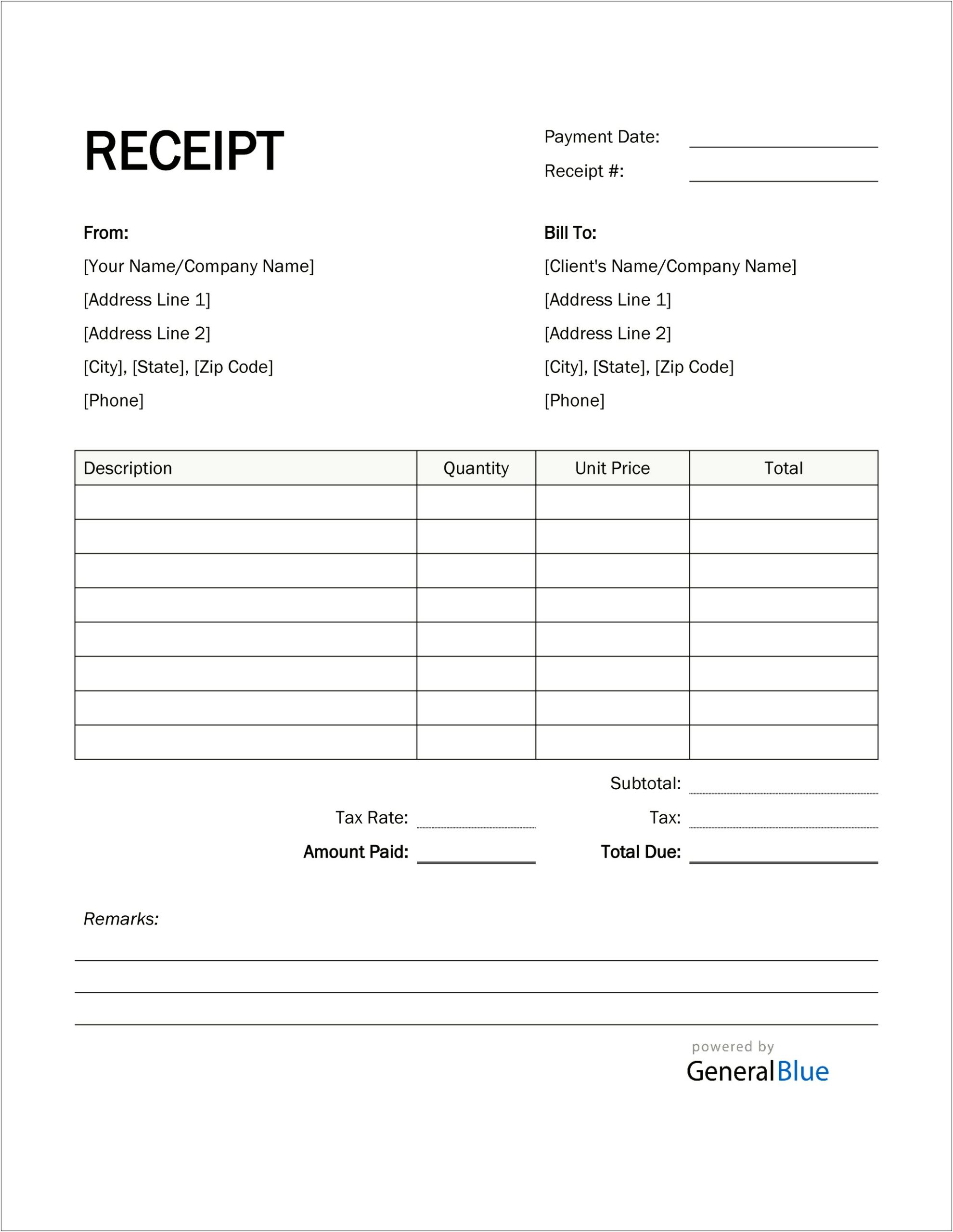 Simple Ms Word Payment Receipt Template