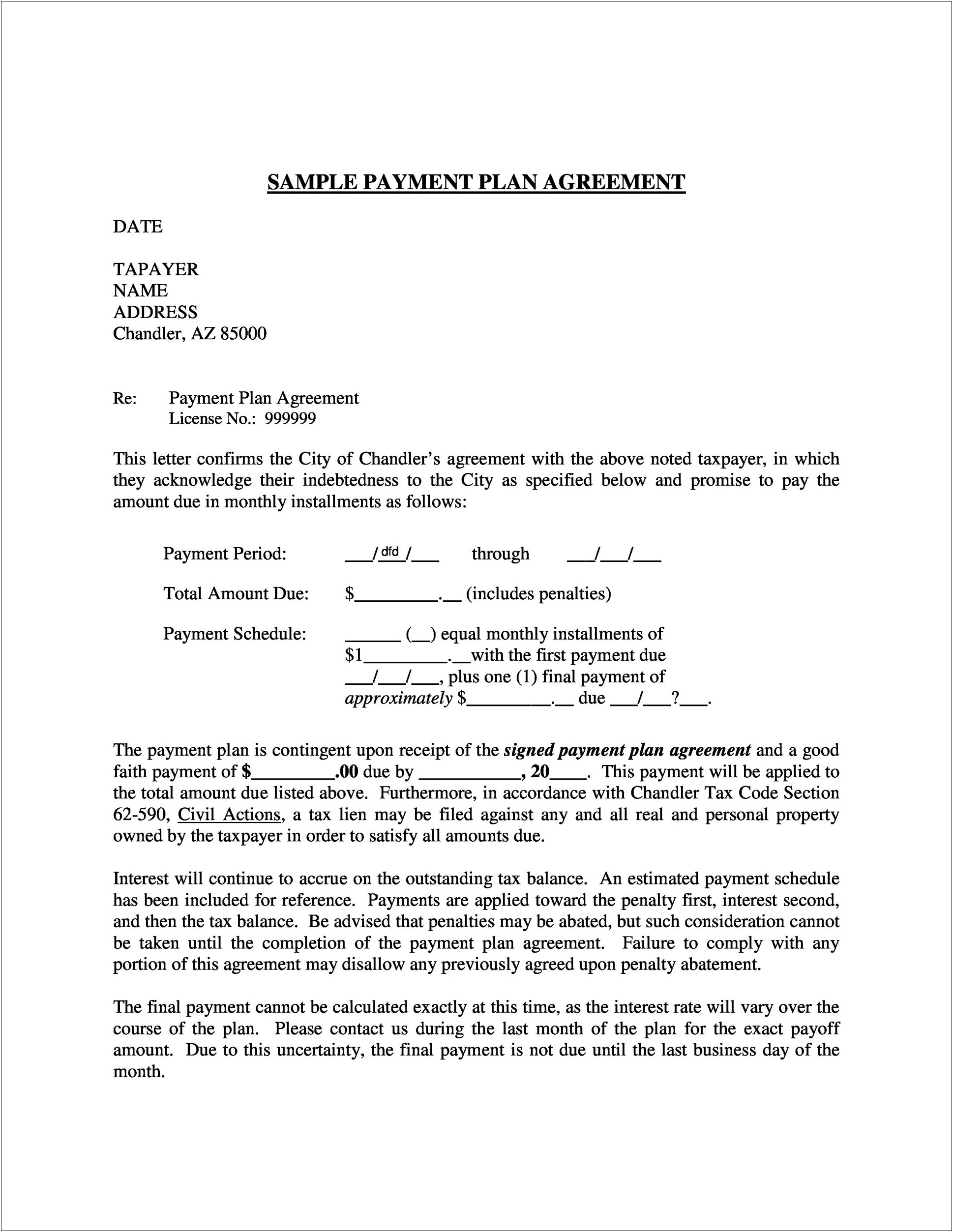 Simple Payment Agreement Template Word Doc