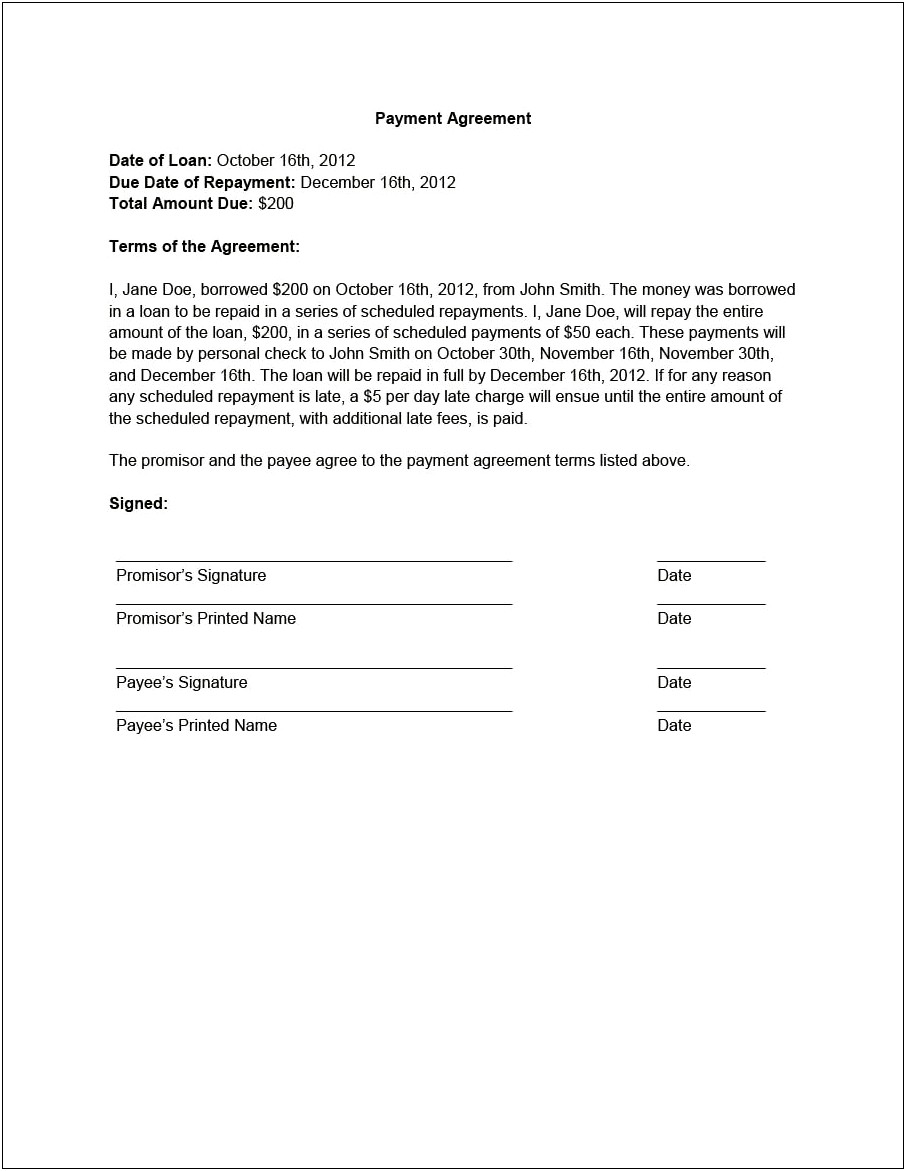 Simple Payment Instalment Agreement Template Word