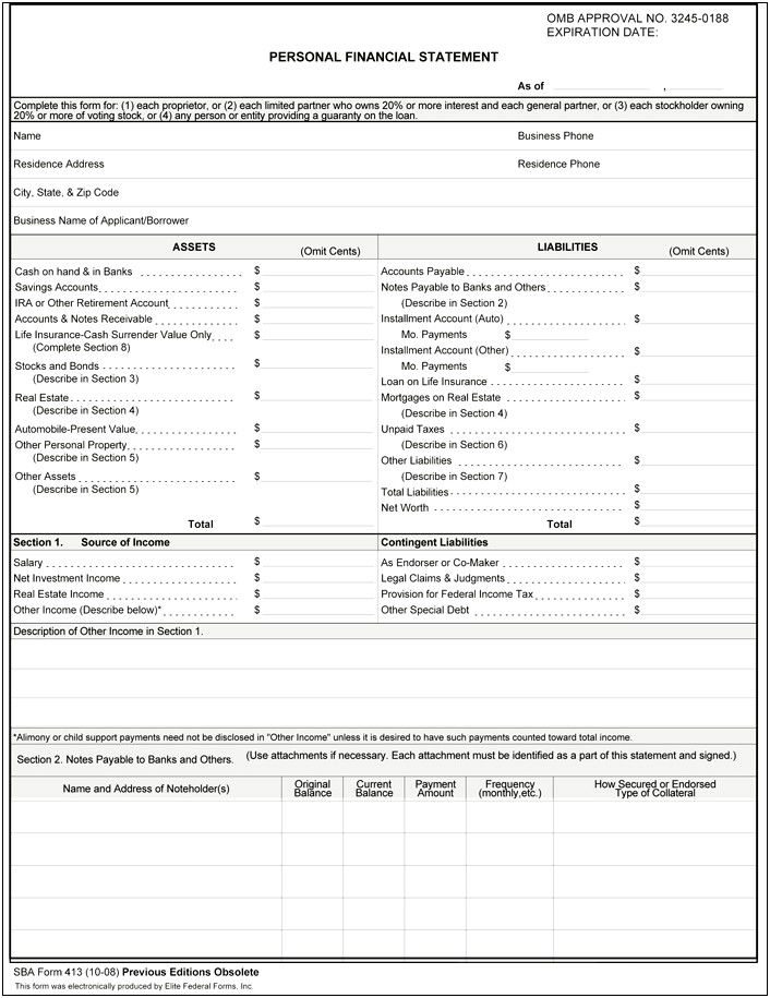 Simple Personal Financial Statement Template Word