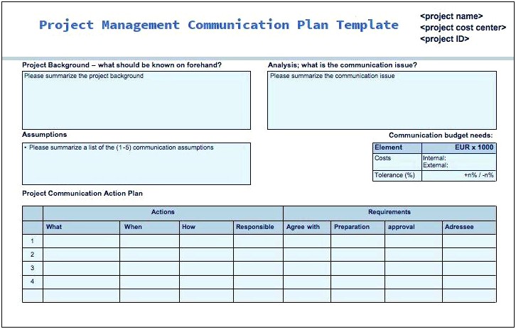 Simple Project Communication Plan Template Word