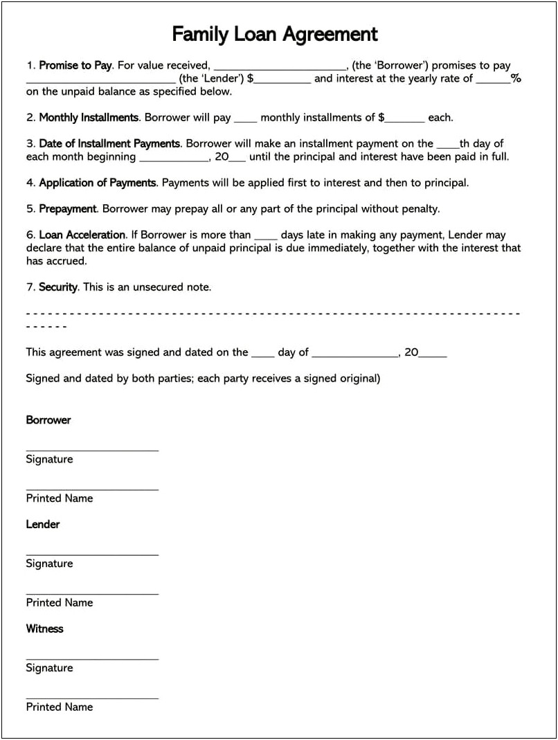 Simple Promissory Note For Family Loan Word Template