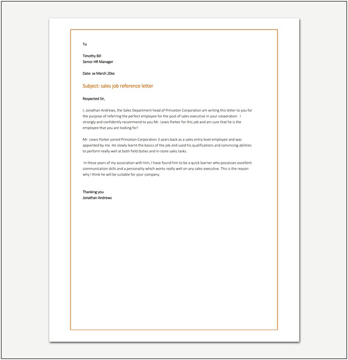 Simple Reference Letter Template For Employee