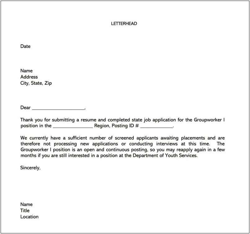 Simple Rejection Letter Template For Job Applicants