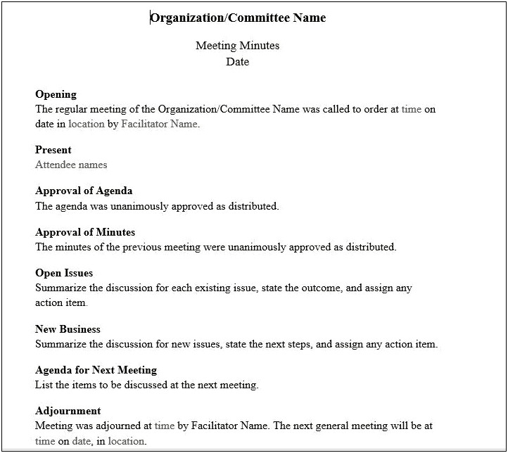 Simple Shareholder Meeting Minutes Template Word
