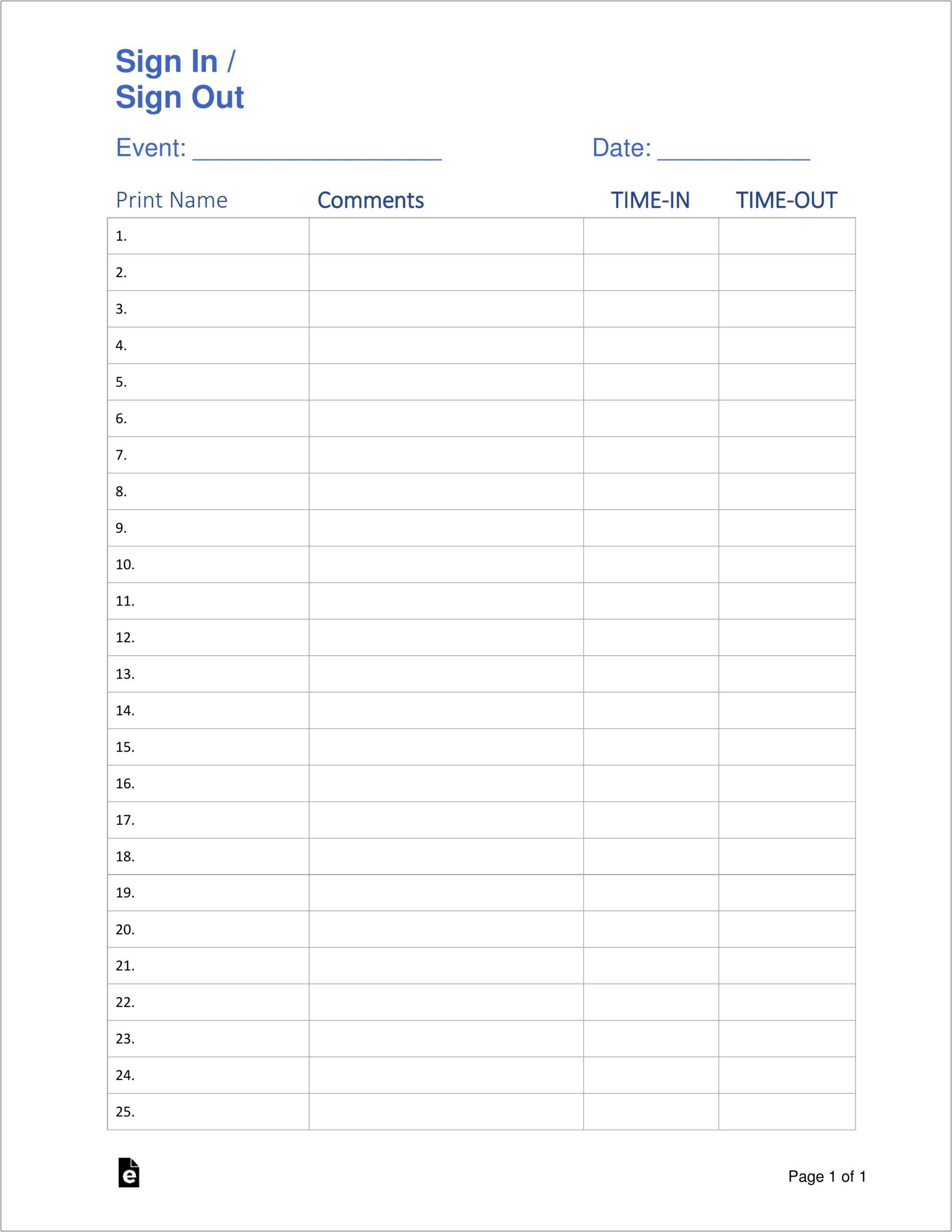 Simple Sign Up Sheet Template Word