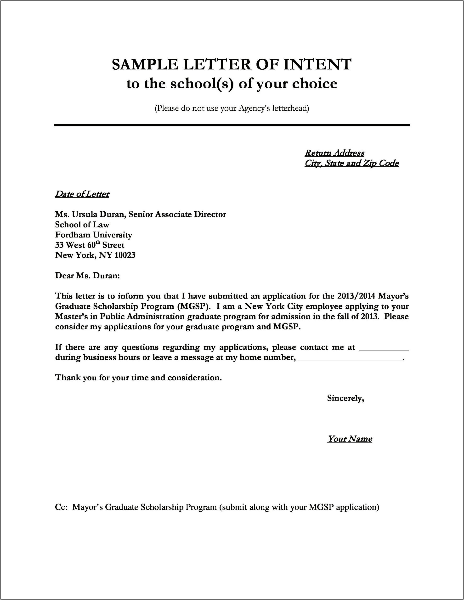 Simple Signed Letter Of Intent To Pay Template