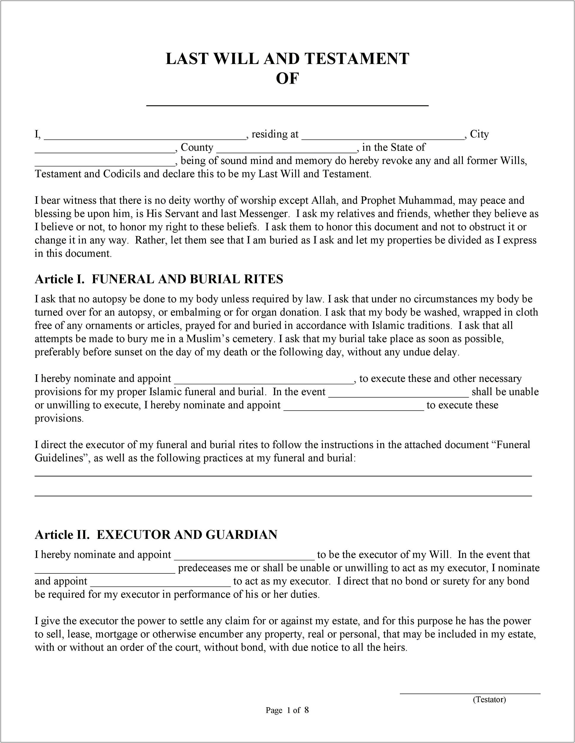 Simple Will Form Free Download Templates