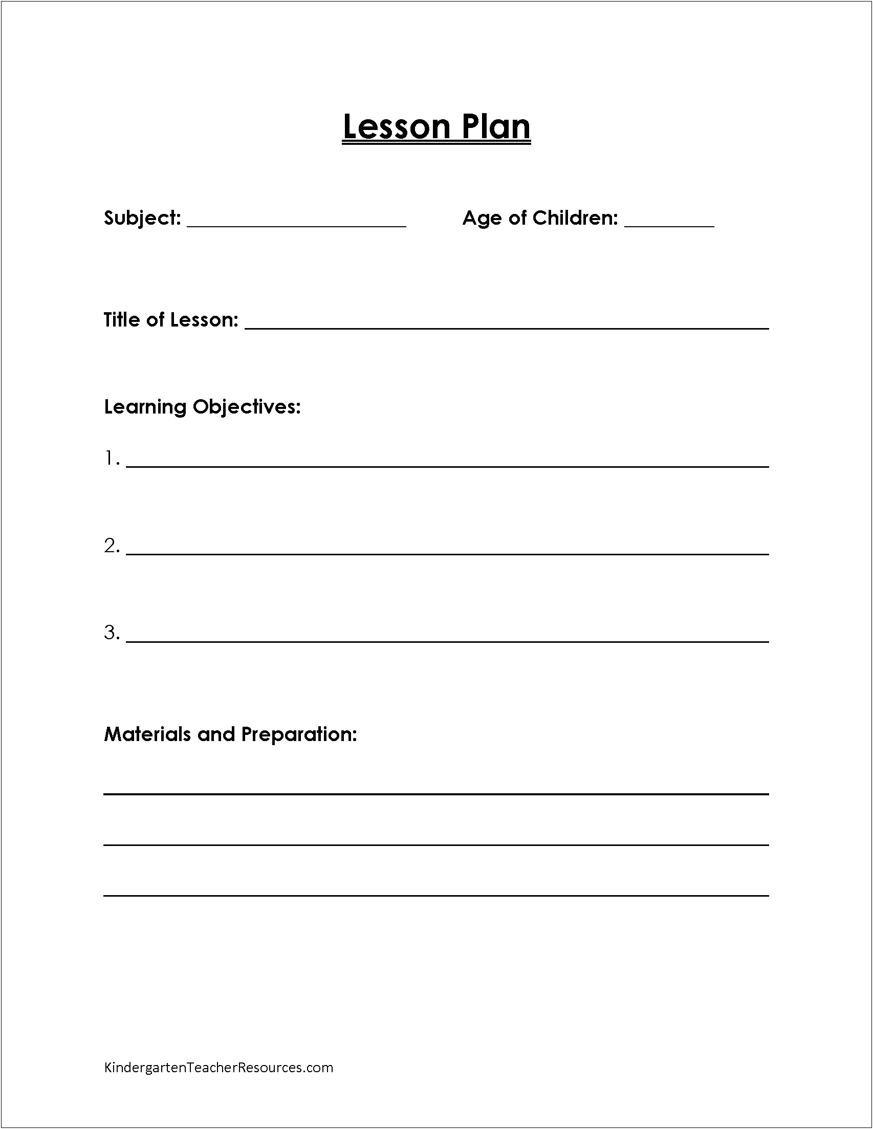 Single Day Lesson Plan Template Toddlers