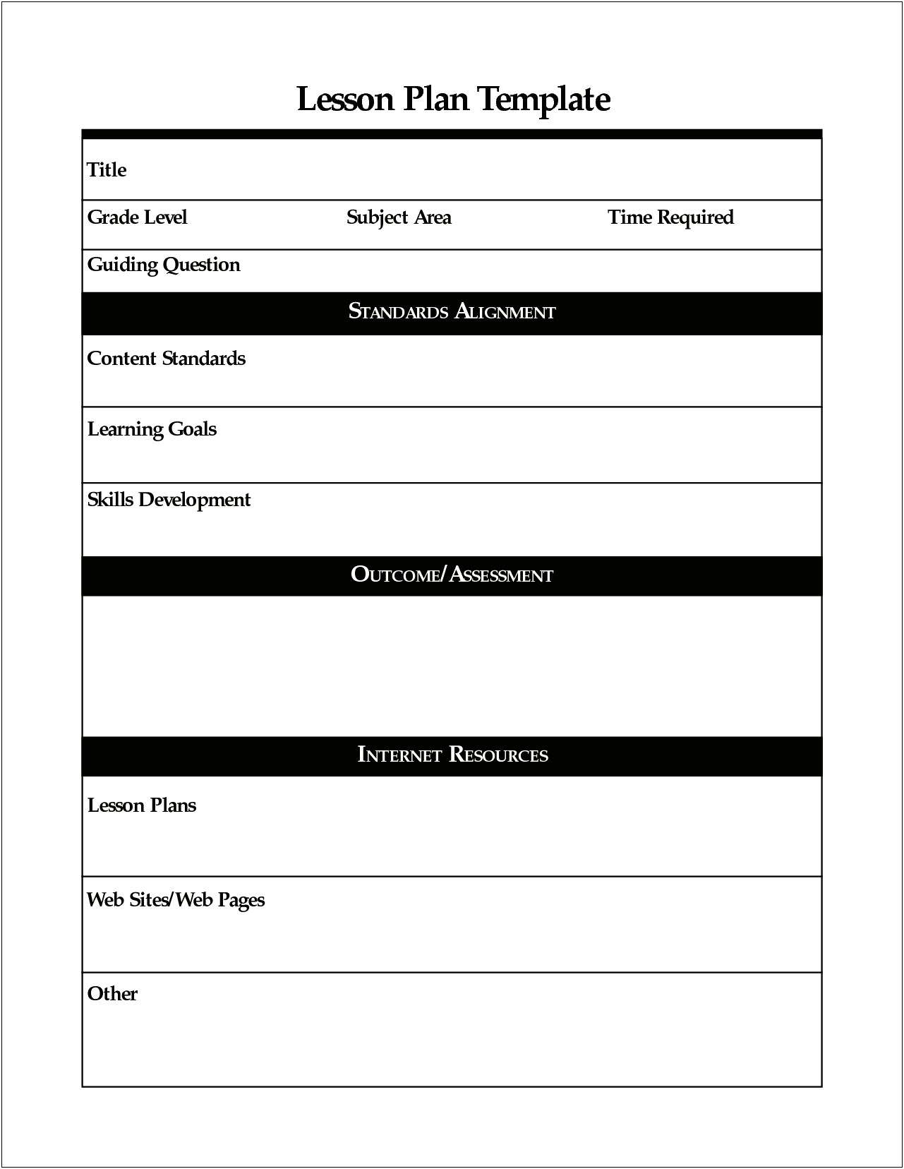 Single Lesson Plan Common Core Printable Template