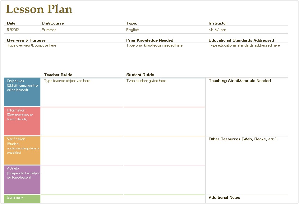 Single Subject Lesson Plan Template Doc