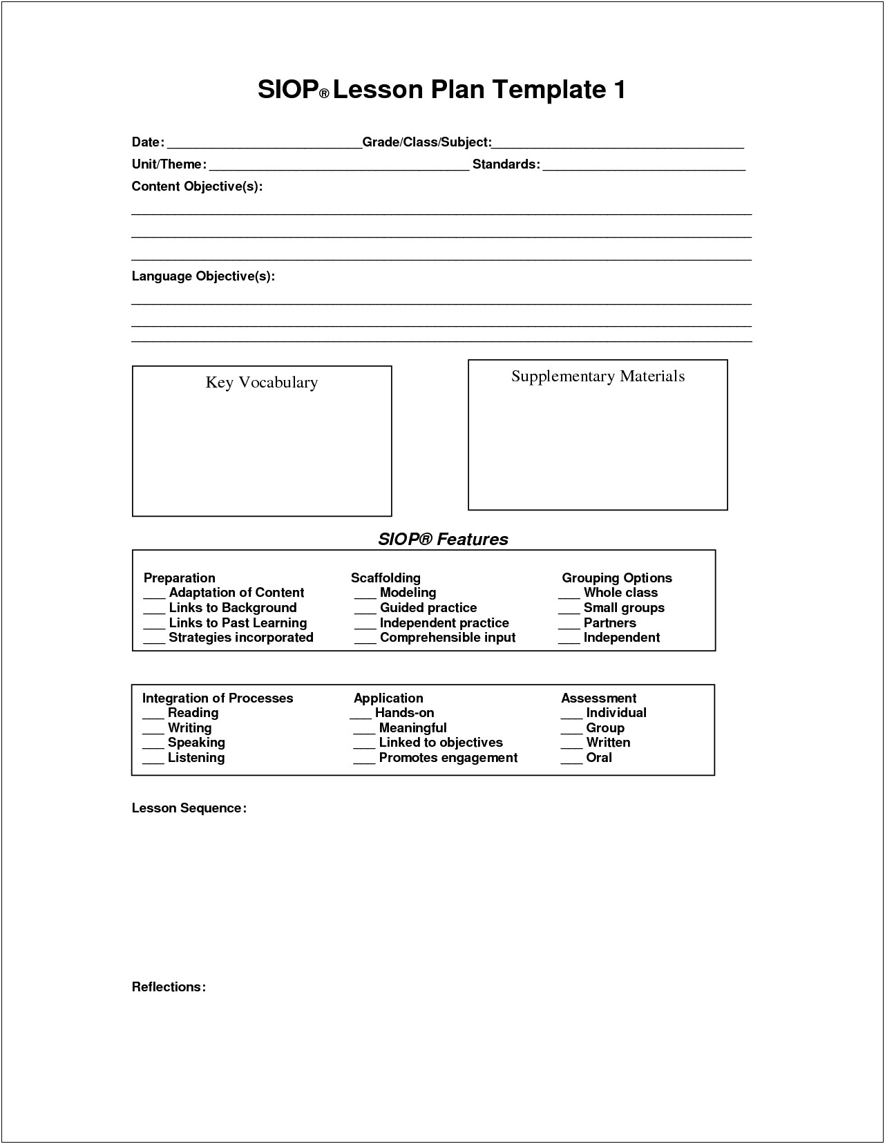 Siop Lesson Plan Paper Template Doc