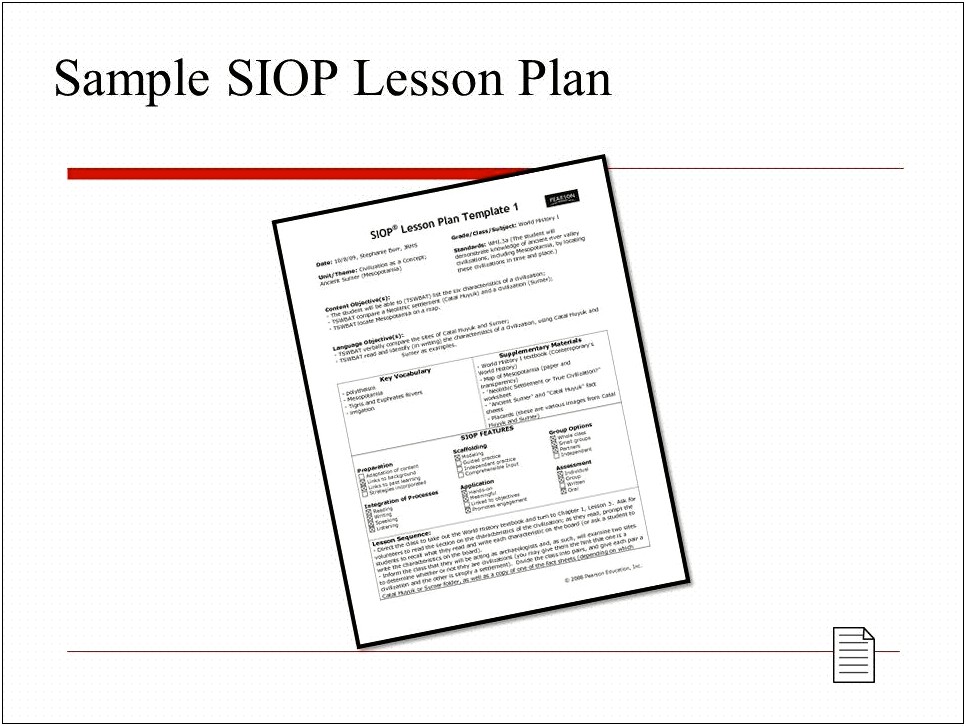 Siop Lesson Plan Template 2 Sample