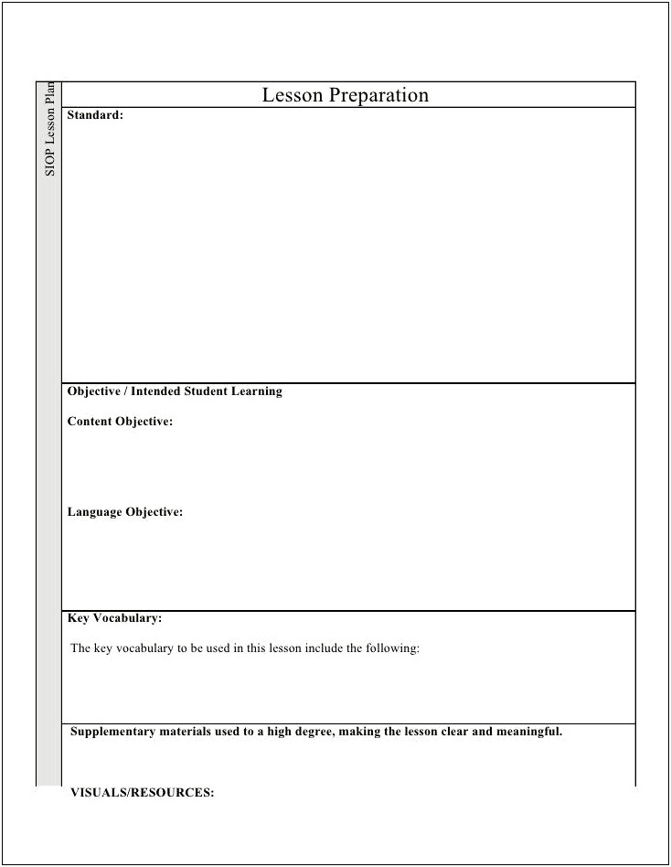 Siop Lesson Plan Template Google Docs